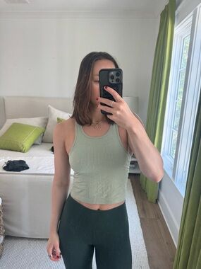 Ribbed Racerback Crop Tank Top - Sage Green